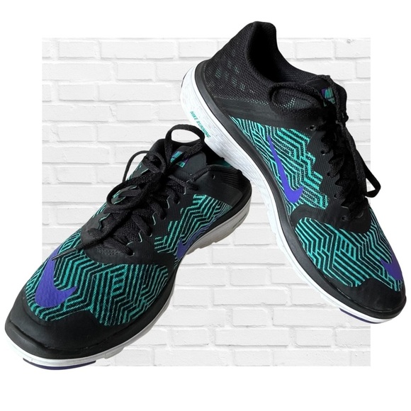 Nike FS Lite Run 3 Running Women’s Black Teal Athletic Shoes Size 10 Lightweight - Picture 1 of 12